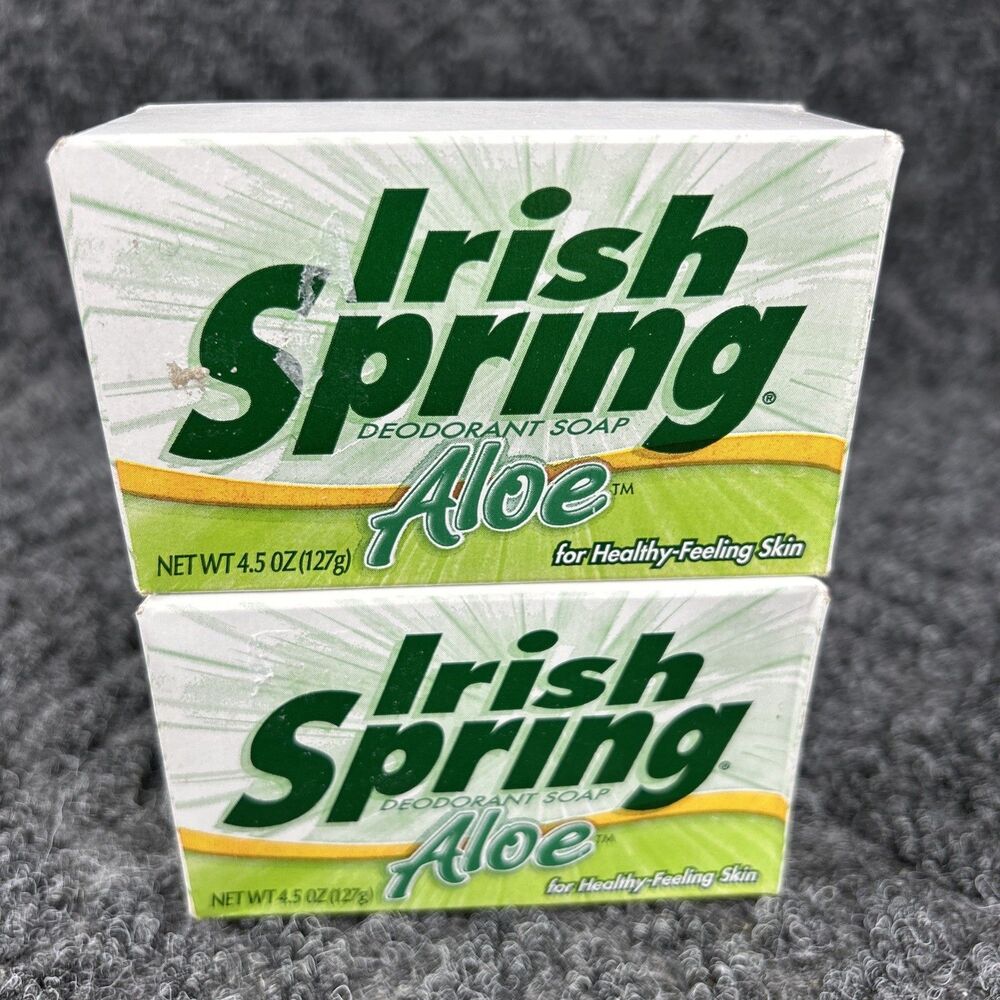 2 Vtg Irish Spring Soap Bar Deodorant Aloe 4.5 oz Made USA Shower Bath New